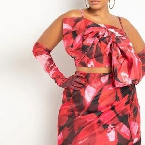Eloquii Dramatic Bow Top, Pink/Red/Black, Size 20